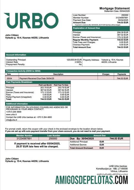 para download Lituânia UAB Urbo Bankas Declaração de hipoteca Word e modelo PDF
